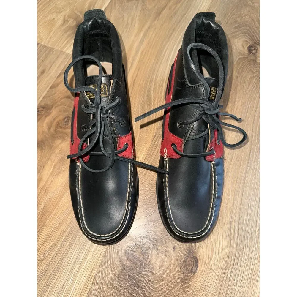 Polo Ralph Lauren Ridgemoor Black/Red Leather Moc Toe Ankle Boots - size 9 - L23
